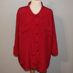 Susan Graver 3X True Red Button Front Shirt Top Blouse